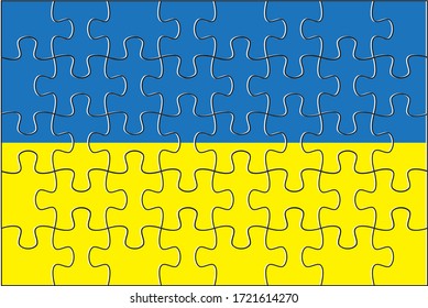 Ukraine Flag Jigsaw Puzzle. Vector illustration. 40 pieces of puzzles.
