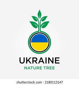 Ukraine Flag of leaf logo icon, nature nation logo icon vector template, tree nation logo