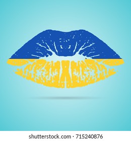 Ukraine Flag Lipstick On The Lips Isolated On A White Background. Vector Illustration. Kiss Mark In Official Colors And Proportions. Independence Day