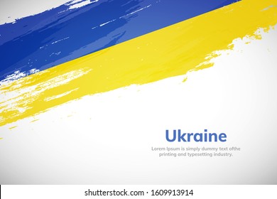 Ukraine flag made in brush stroke background. National day of Ukraine. Creative Ukraine national country flag icon. Abstract painted grunge style brush flag background.