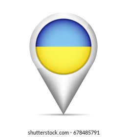 Ukraine flag map pointer with shadow. Vector illustration