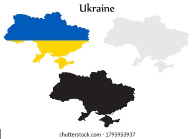 Ukraine flag and map shape black and gray color. EPS.file.