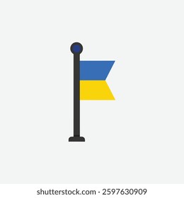 Ukraine Flag with Metal Pole Isolated on White Background. Editable Flat Vector Illustration.