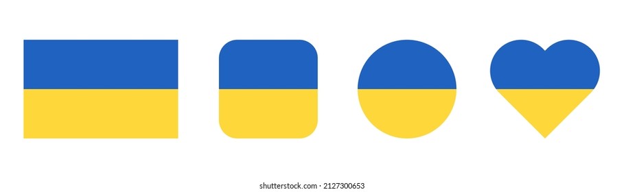 Ukraine flag. Flag of Ukraine. National symbol. Square, round and heart shape. Ukrainian flag symbol. Blue and yellow illustration. Stock vector illustration - Shutterstock ID 2127300653