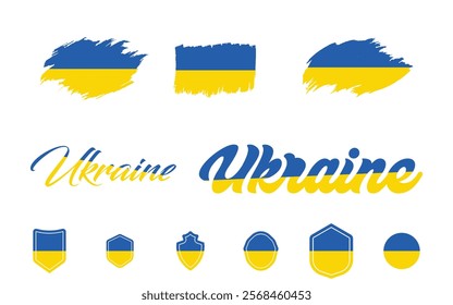 Ukraine flag. Flag of Ukraine. National symbol. Square, round and heart shape. Ukrainian flag symbol. Blue and yellow illustration. Stock vector illustration