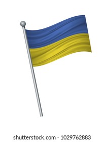 Ukraine flag on the flagpole. Official colors and proportion correctly. waving of Ukraine flag on flagpole, vector illustration isolate on white background.