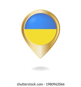Ukraine flag on golden pointer map, Vector illustration eps.10