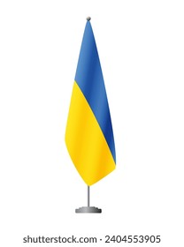 Ukraine flag on flag stand for official meetings, transparent background, vector