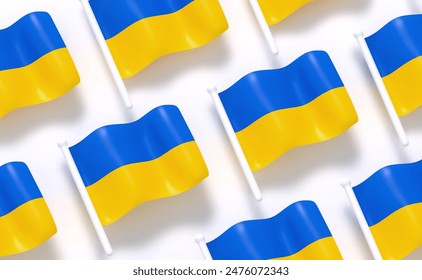 Ukraine flag pattern background white soft color. Realistic cartoon 3d style. Flag fabric effect texture flat top view. Vector illustration