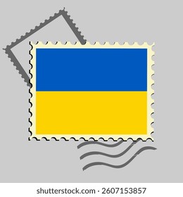 Ukraine flag postage stamp. Isolated vector illustration on grey post stamp background