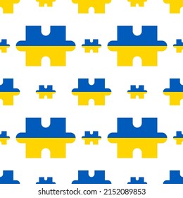 patrón de piezas de rompecabezas de la bandera ucraniana sobre fondo blanco. ilustración vectorial
