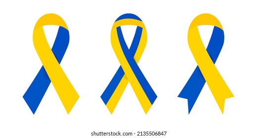 Ukraine flag ribbon .Yellow and blue ribbon isolated on white background.Ukrainian flag stripe ribbon icons.Support Ukraine.Stop war.