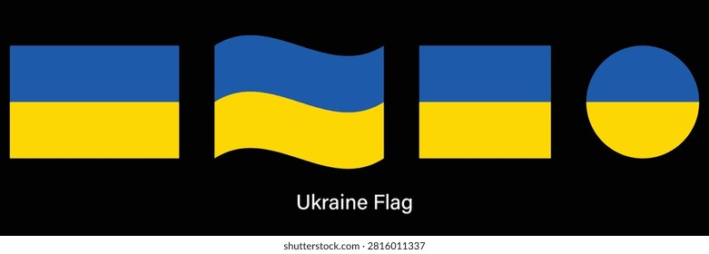 Ukraine Flag Set with Waving, Circle and Rectangle Shapes Vector Illustration