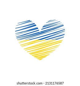 Ukraine flag in the shape of heart isolated on white background. Save Ukraine concept. Vector Ukrainian symbol, icon, web button.