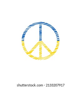 Ukraine flag in the shape of peace symbol isolated on white background. Save Ukraine concept. Vector Ukrainian symbol, icon, web button.
