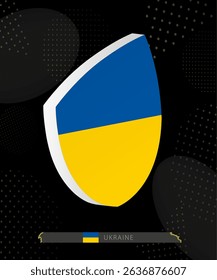 Ukraine Flag Shield icon in 3D on Dark Modern Abstract Rugby Background. Perfect for sports events, heritage themes, national celebrations, and patriotic designs.