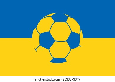 Ukraine flag with soccer ball. Football emblem in Ukrainian colours. Play sports for peace. Support Ukraine.