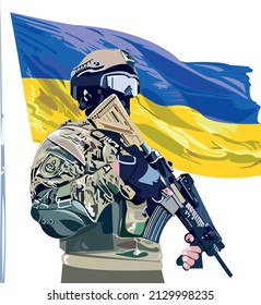 ukraine flag and soldier victory