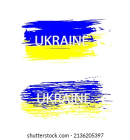 Ukraine flag. Support Ukraine sign. Hand drawn illustration, dry brush stains, strokes, spots isolated on white background. 