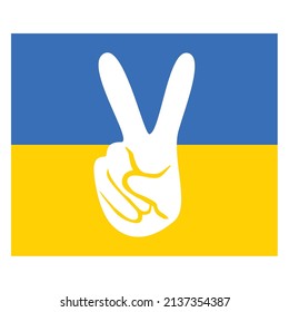 Ukraine flag. Support Ukraine sign. Sticker with colors of Ukrainian flag. Stop War hippie concept. Vector illustration. Peace and love