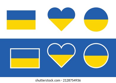 Ukraine Flag Symbols. Flat Illustration Icons With Ukranian Blue And Yellow Colors.