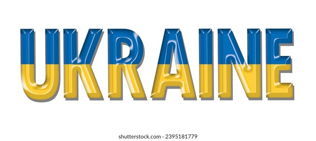 Letra ucraniana del texto de la bandera, fondo colorido de la bandera de Ucrania 3D, ilustración vectorial de la bandera de UCRANIA