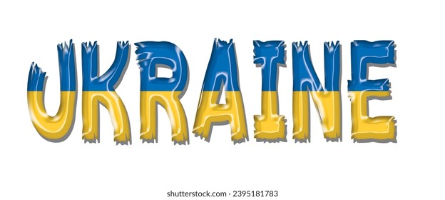 Ukraine flag text font, 3D Ukraine flag colorful background, UKRAINE flag vector illustration