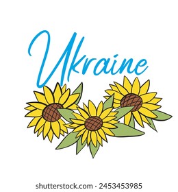 Ukraine Fahne und Text des Wortes Ukraine. Ein Begriff von Nationalfeiertag und Ukraine. Vektorillustration.