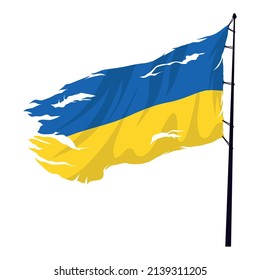 Ukraine flag torn in pole icon