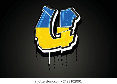 Ukraine Flag U Hand Lettering Graffiti alphabet vector template
