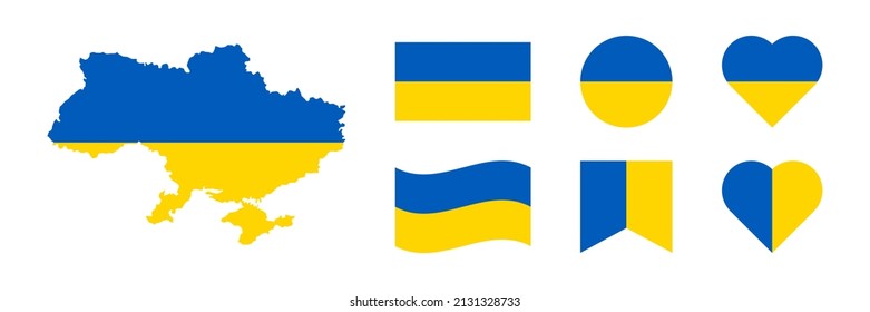 Ukraine flag. Ukrainian flag symbol. National flag of Ukraine. Ukraine map. Vector illustration. Eps 10.