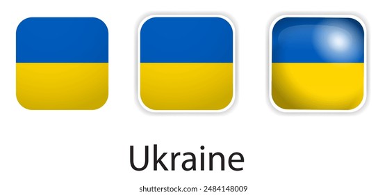 Ukraine flag vector icons set in the shape of rounded square