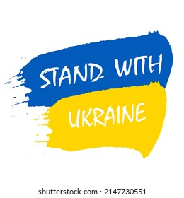 Ukraine flag vector illustration. Text lettering Stand with Ukraine. Ukrainian flag blue and yellow colors texture. Heart, love for Ukraine.