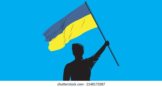 ukraine flag vector, a silhouette holding and waving the ukraine flag suitable for article design and illustration about ukraine, war, free, them, no, war, stop, showdown,

