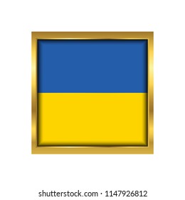 Ukraine Flag Vector Square Icon - Illustration, Flag of Ukraine. Abstract concept, icon,golden square, button. Raster illustration on white background.