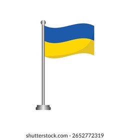 Ukraine Flag Waving on Flagpole Vector