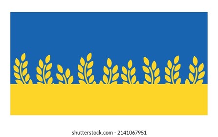 Ukraine flag with wheat field and blue sky. Vector logo.