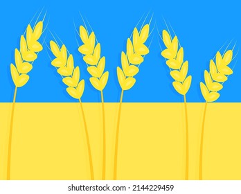 Ukraine flag with wheat field and blue sky. Vector label