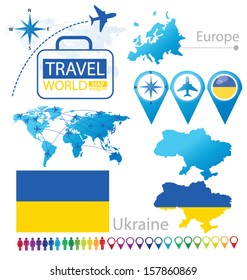 Ukraine. flag. World Map. Travel vector Illustration.