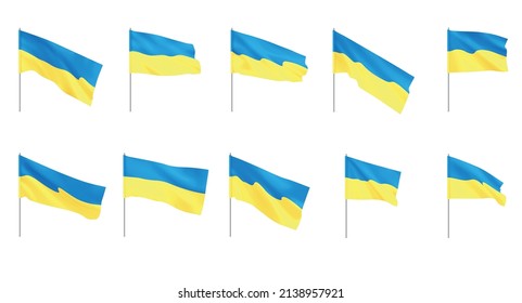 Ukraine flags. National Ukrainian yellow blue flags. Vector set