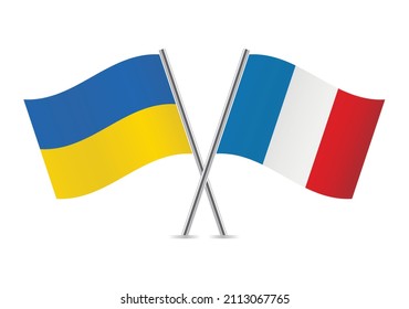 Ukraine and France flags. Ukrainian and French flags isolated on white background. Vector illustration.