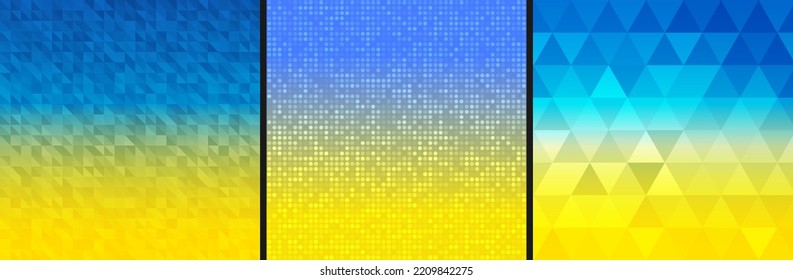 Patrones geométricos de Ucrania. Antecedentes abstractos usando los colores de la bandera de Ucrania. Ilustración de conjunto de vectores 