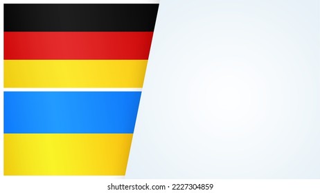 Ukraine and Germany flags banner. Ukrainian breaking news poster. Land lease war news. EU summit background. Deutschland help in war 2022. Against russian aggression. European Union economic help