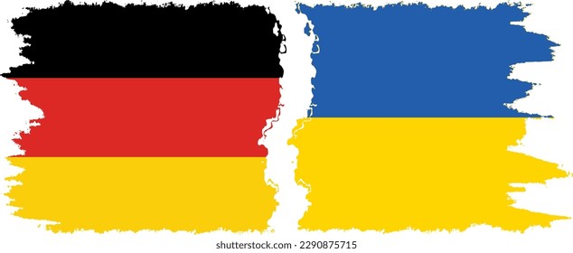 Conexión de banderas onduladas de Ucrania y Alemania, vector
