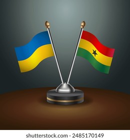 Ukraine and Ghana flag together. Small table flag with color gradient background