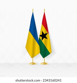 Ukraine and Ghana flags on flag stand, illustration for diplomacy and other meeting between Ukraine and Ghana. Vector illustration.
