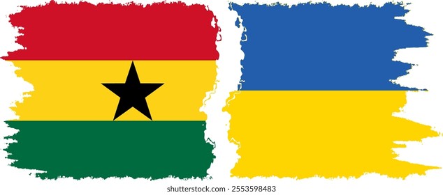 Ukraine and Ghana grunge flags connection, vector