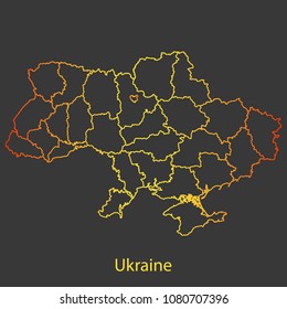 Ukraine gradient outline,stroke of map with administrative division. Modern line style vector illustration