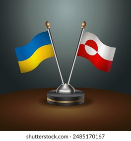 Ukraine and Greenland flag together. Small table flag with color gradient background