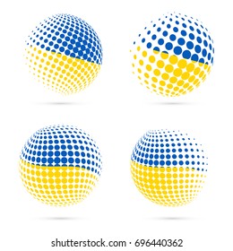 Ukraine halftone flag set patriotic vector design. 3D halftone sphere in national flag colors isolated on white background.